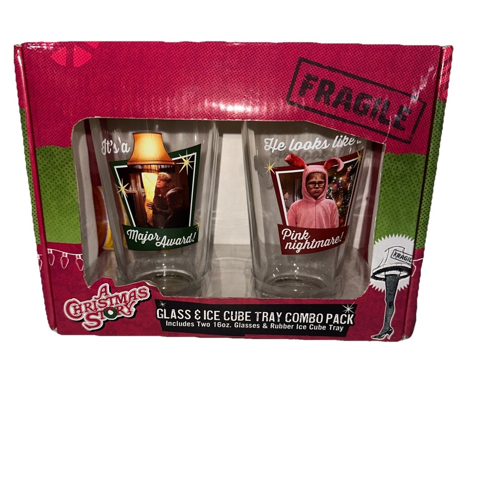 A Christmas Story Glass & Ice Cube Tray Gift Set - New